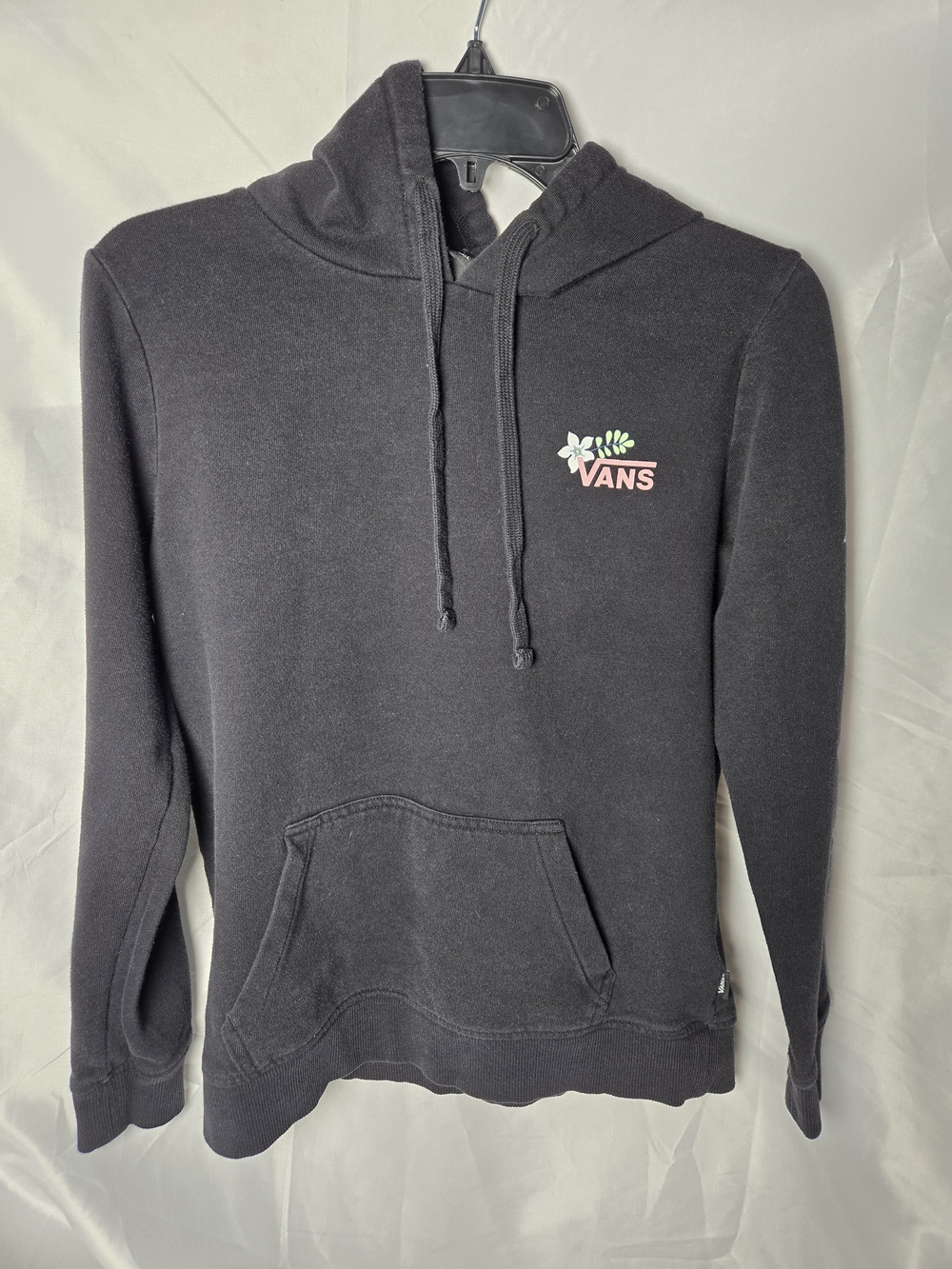 Vans Black Pullover Hoodie with Pink Floral Logo